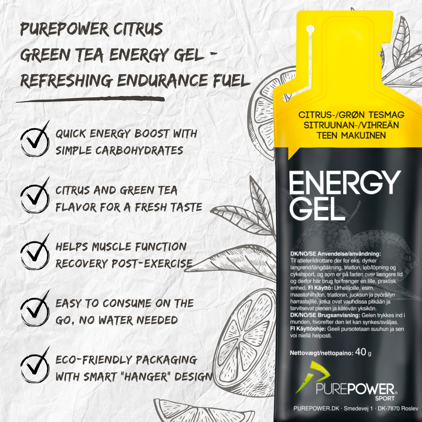 PurePower Energi gel Lemon Tea (40g) DATOVARE