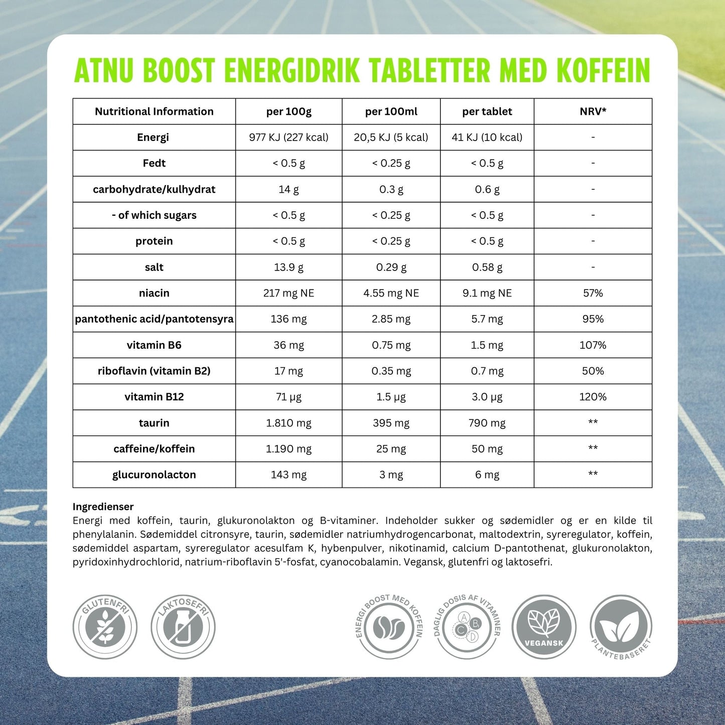 ATNU BOOST energi tabs med koffein (20 tabs)