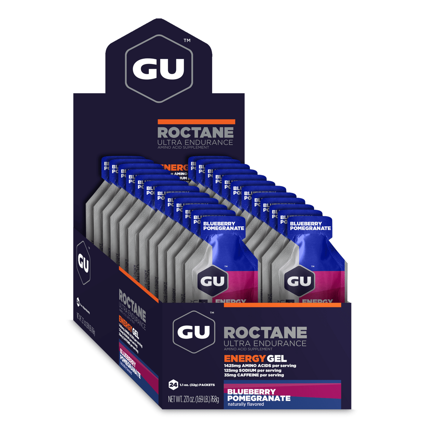 GU Energy Energigel Roctane Blueberry Pomegranate med koffein (24 x 32g) DATOVARE