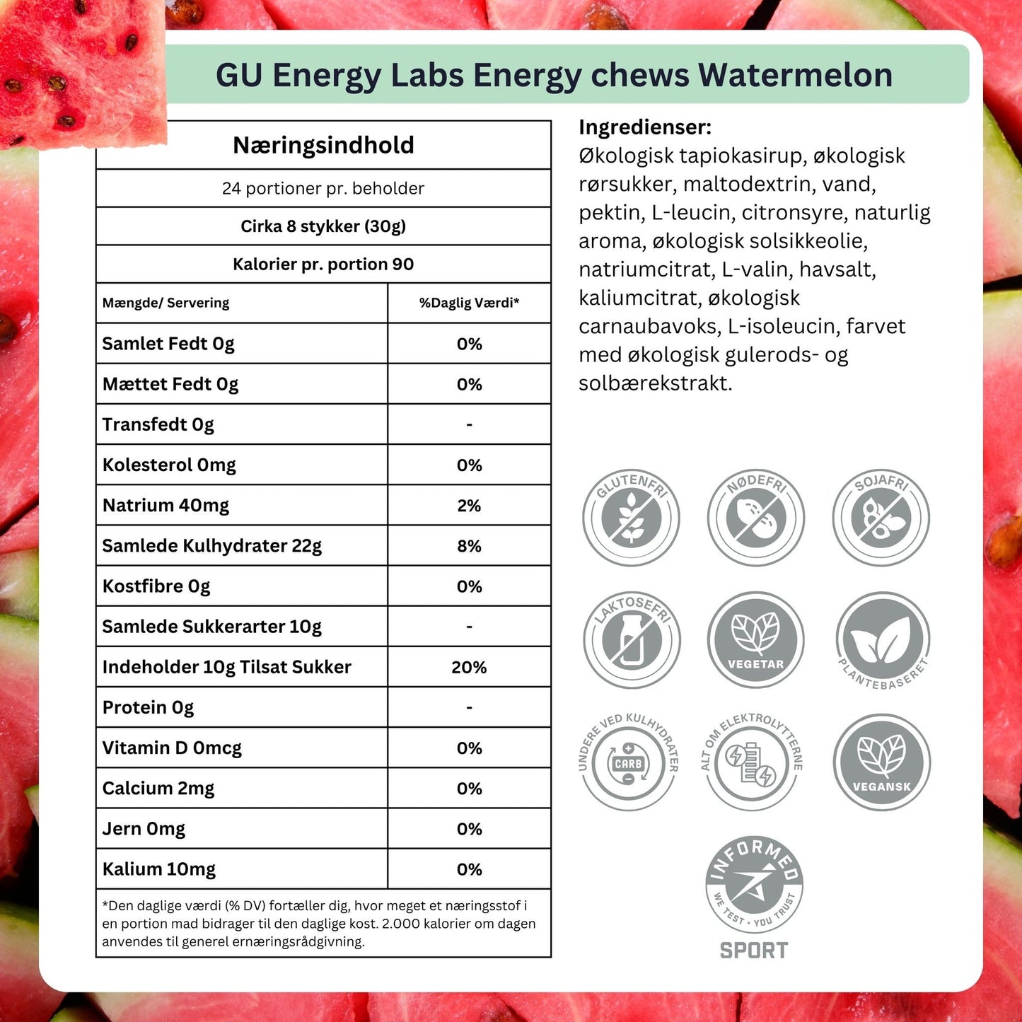 GU Energy Chews Watermelon 60g - Ingredients
