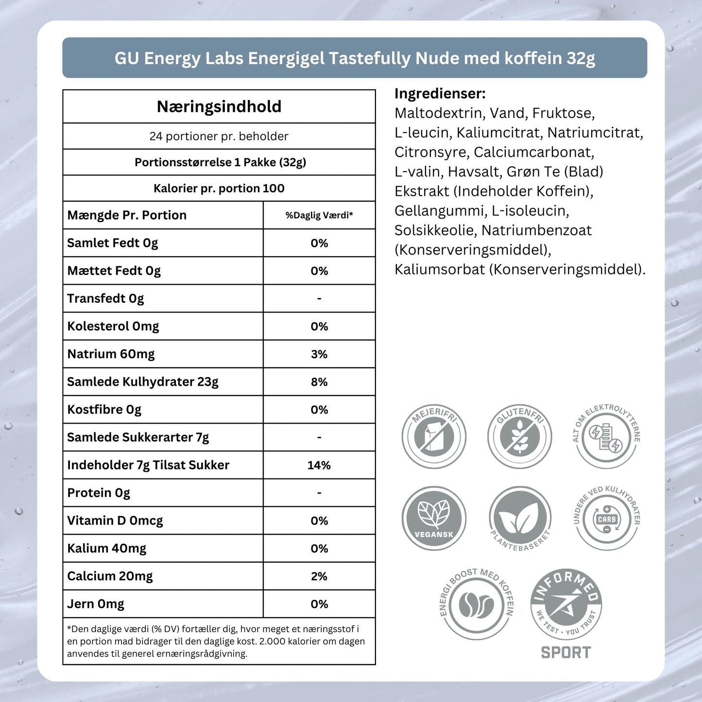 GU Energy Energigel Tastefully Nude med koffein 32g