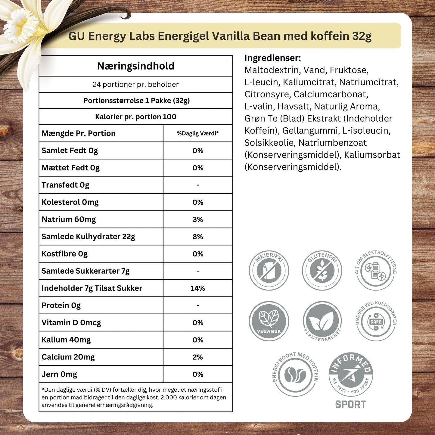 GU Energy Energigel Vanilla Bean med koffein (24 x 32g) DATOVARE