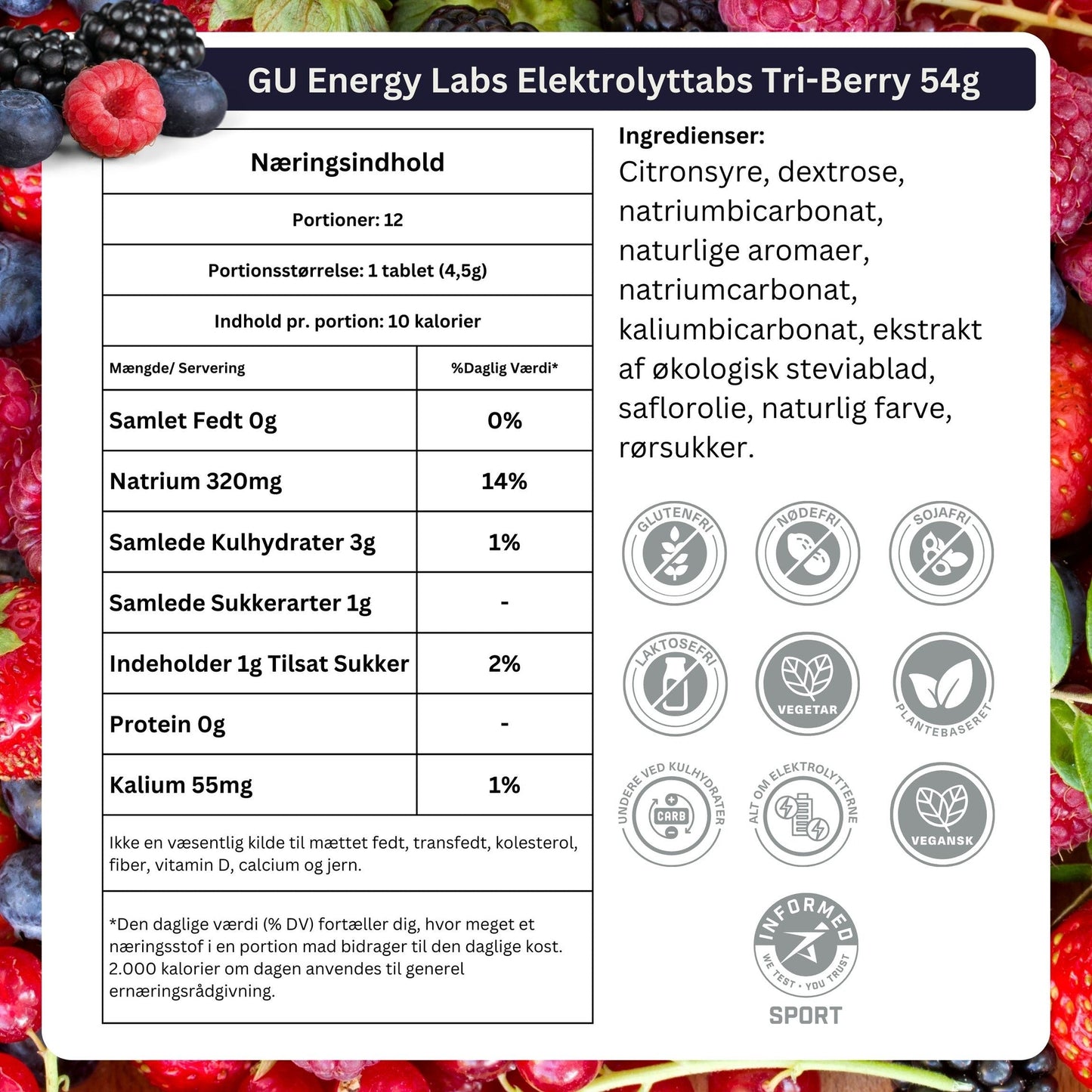 GU Energy Labs Elektrolyttabs Tri-Berry 56g Ingredients