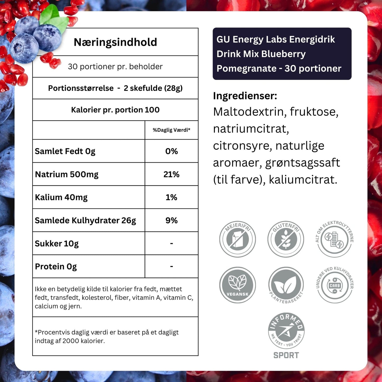 GU Energy Labs Energidrik Drink Mix Blueberry Pomegranate (30 portioner) DATOVARE