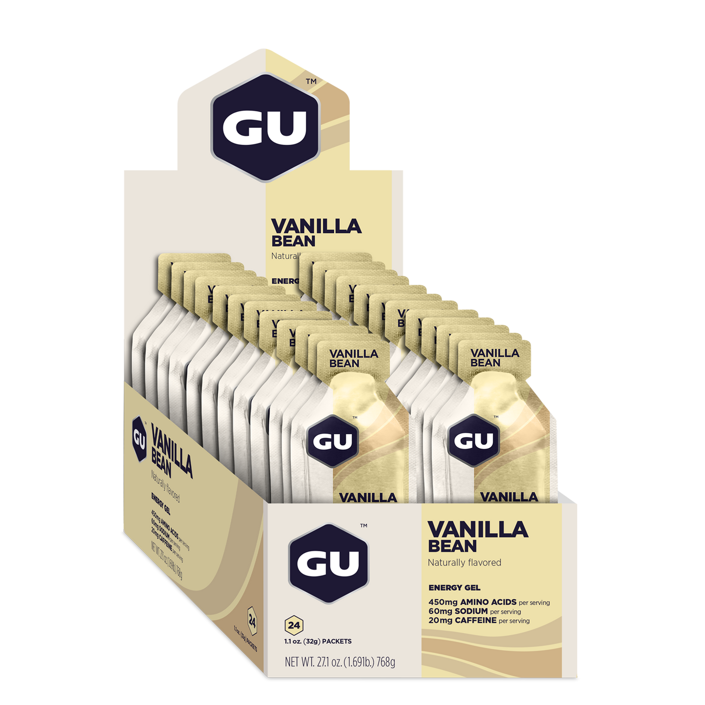 GU Energy Energigel Vanilla Bean med koffein (24 x 32g) DATOVARE