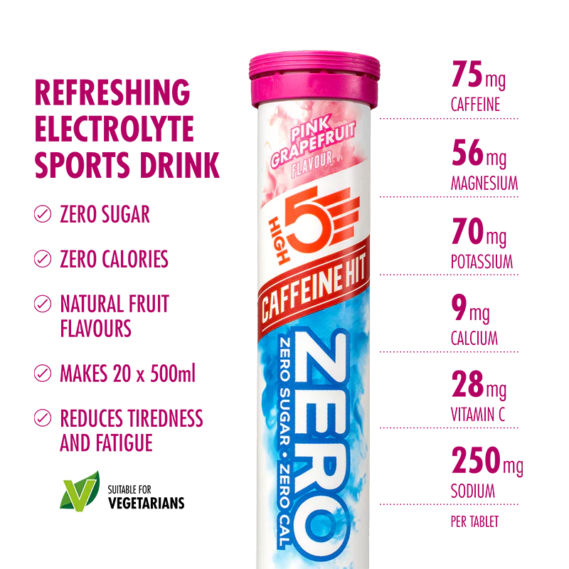 High5 Elektrolyttabs ZERO Pink Grapefruit Caff 10x 8-PACK = 80 TUBES TOTAL Datovare kasse