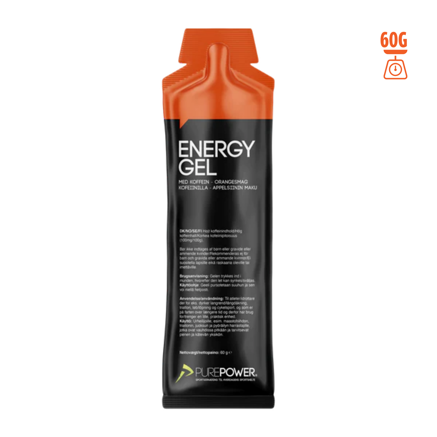 PurePower Energi gel Orange med Koffein (60g)