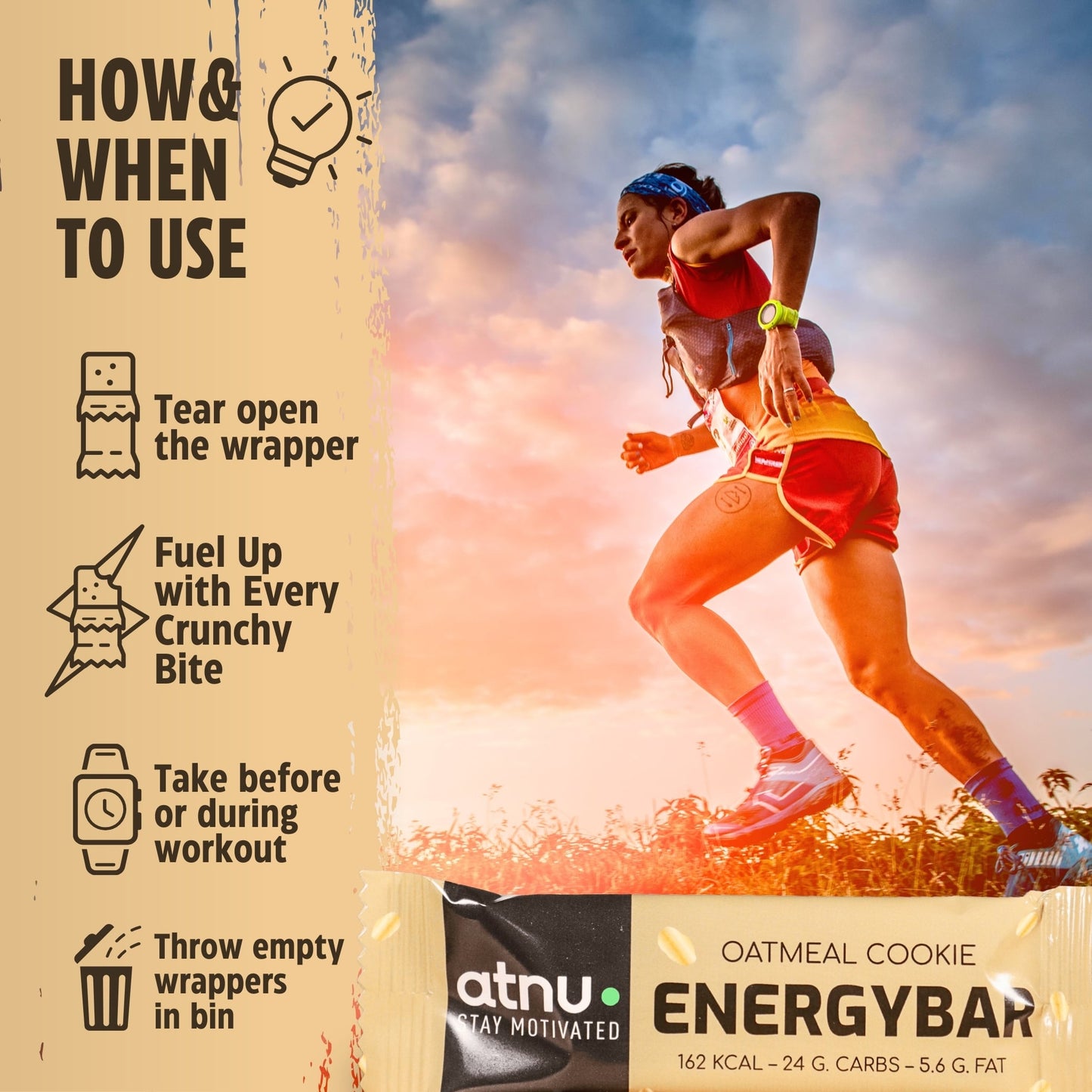 ATNU Energibar Oatmeal Cookie 40g DATOVARE 12 stk - Usage Instructions