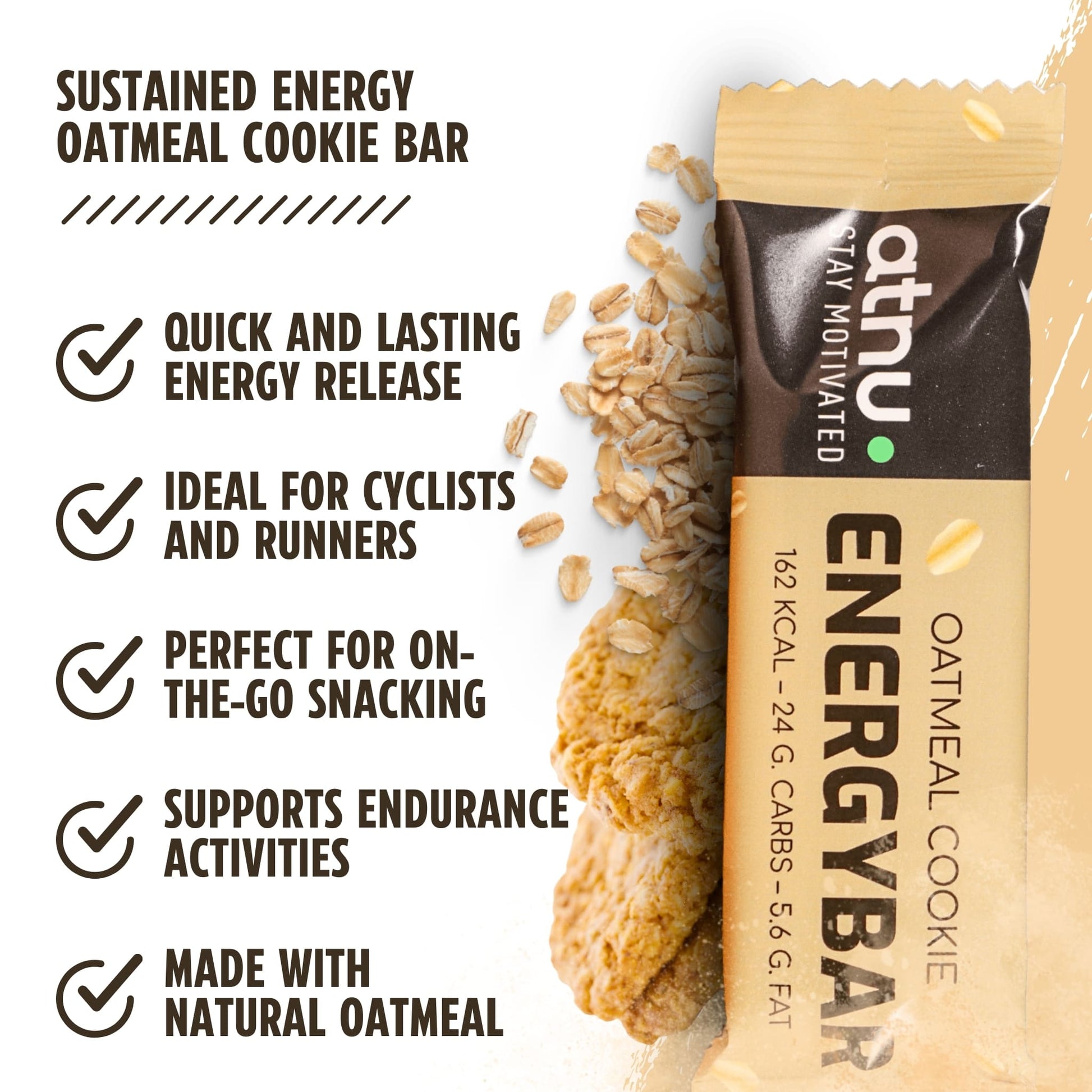 ATNU Energibar Oatmeal Cookie 40g DATOVARE 12 stk Benefits