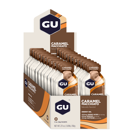 GU Energy Energigel Caramel Macchiato med koffein (24 x 32g)