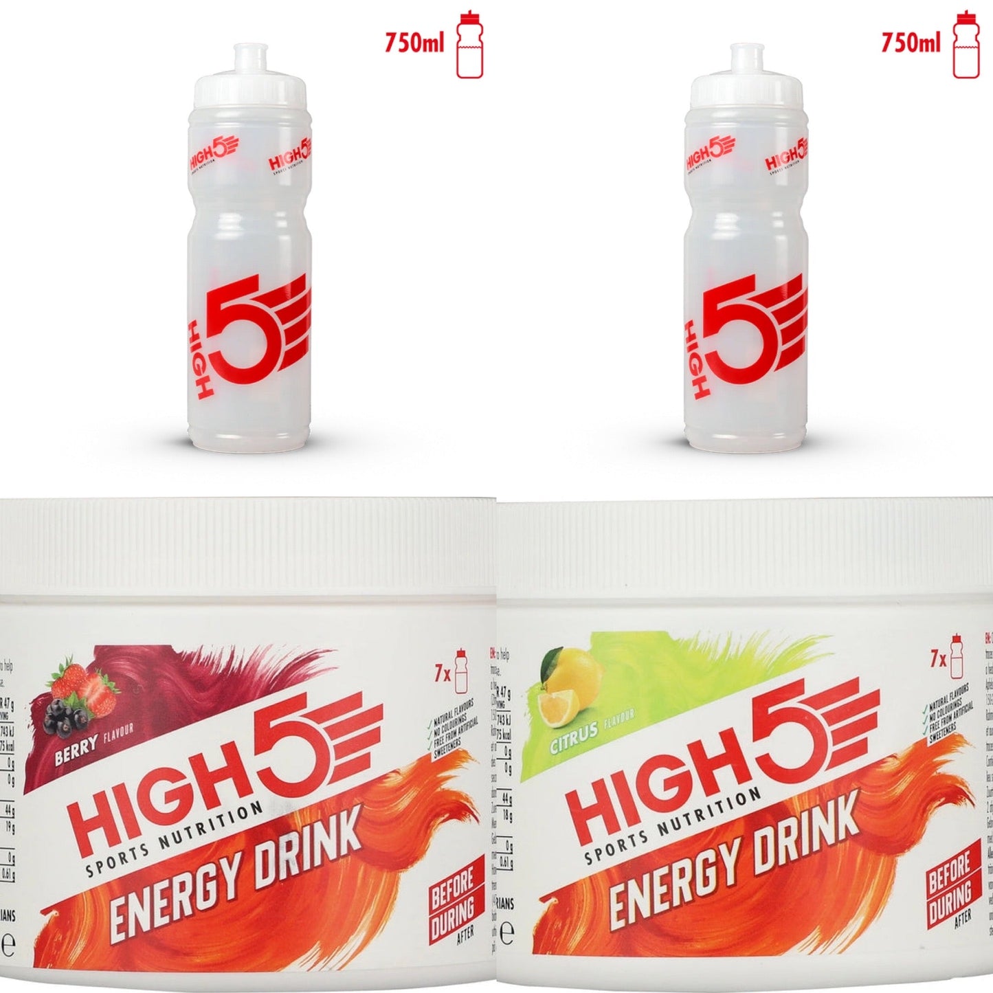 High5 2 x energidrik og 2 x drikkeflasker - bundle