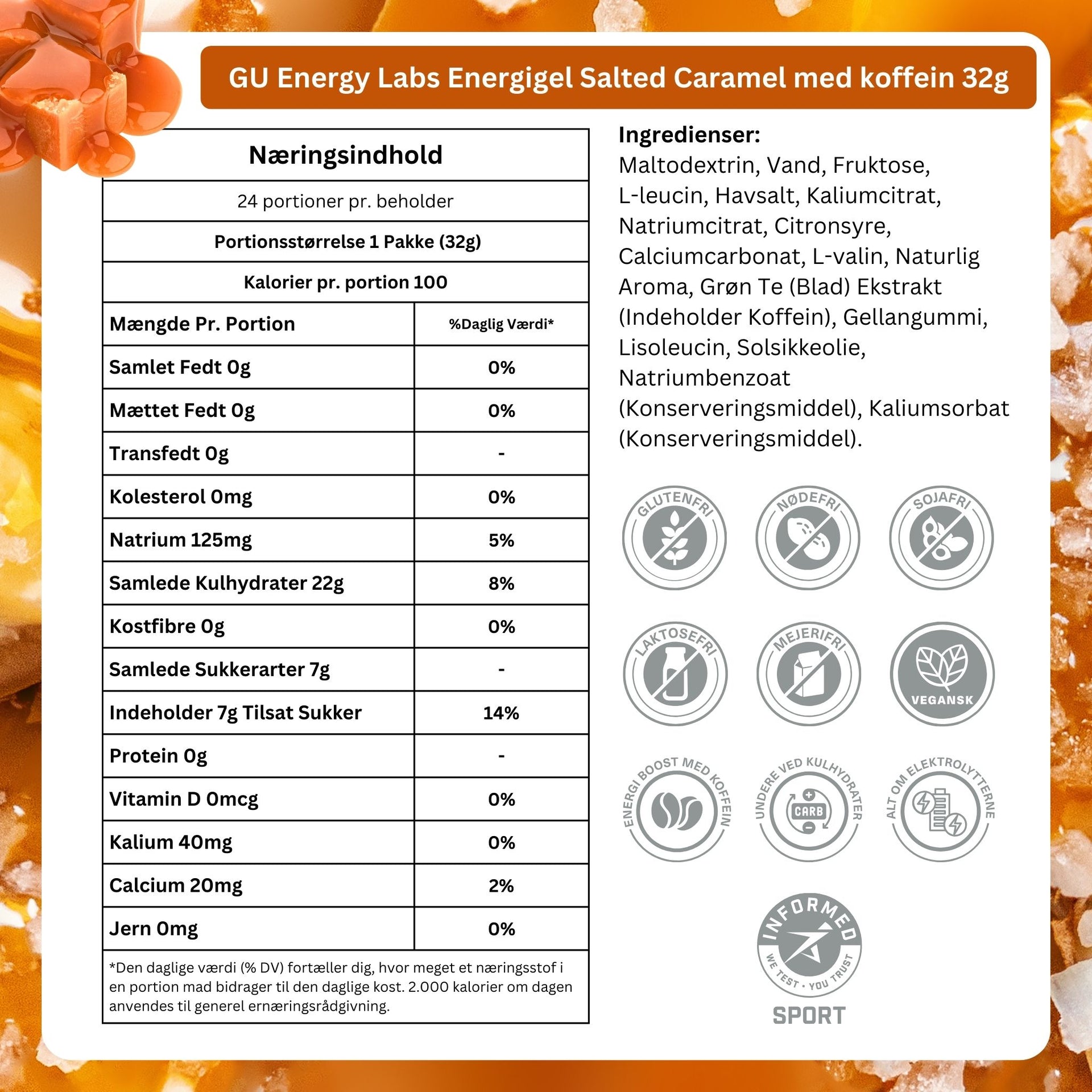 Energigel GU Energy Labs Salted Caramel med koffein 32g - DATOVARE