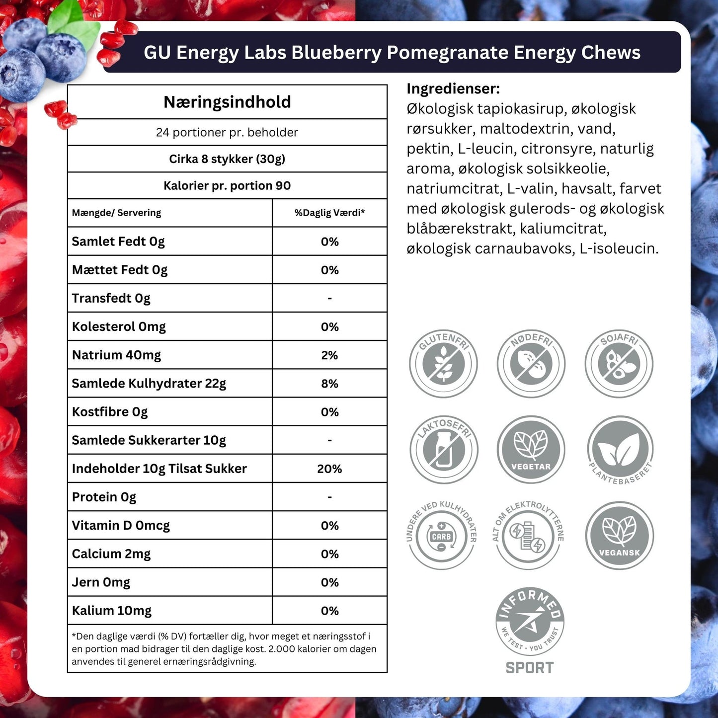GU Energy Chews Blue Pom 30g - DATOVARE - Ingredients