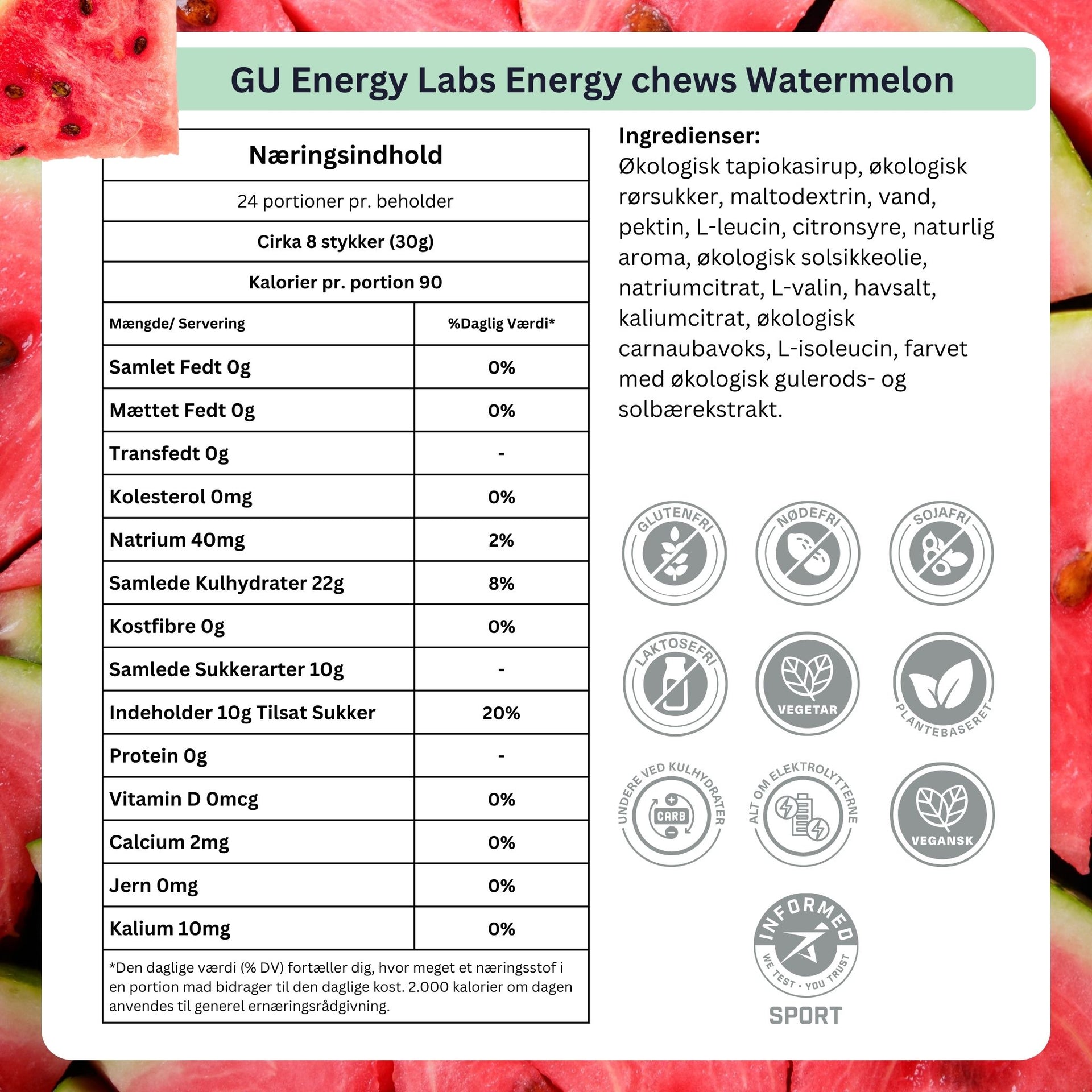 GU Energy Chews Watermelon 60g - Ingredients