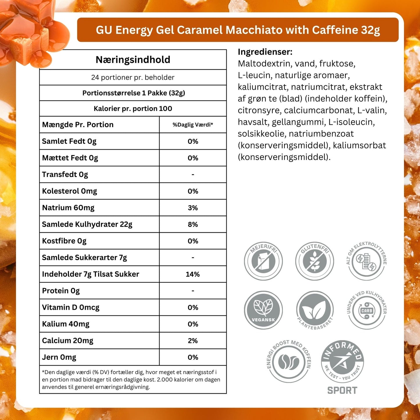 GU Energy Energigel Caramel Macchiato med koffein 32 g Datovare