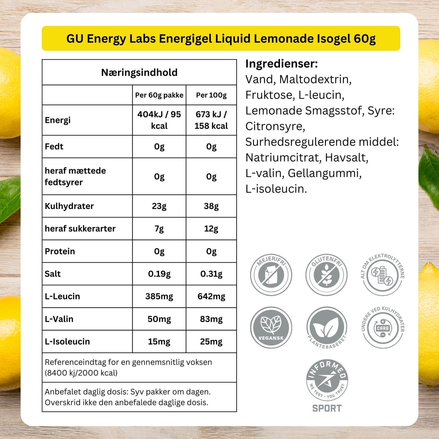GU Energy Energigel Liquid Lemonade Isogel (12 x 60g) DATOVARE