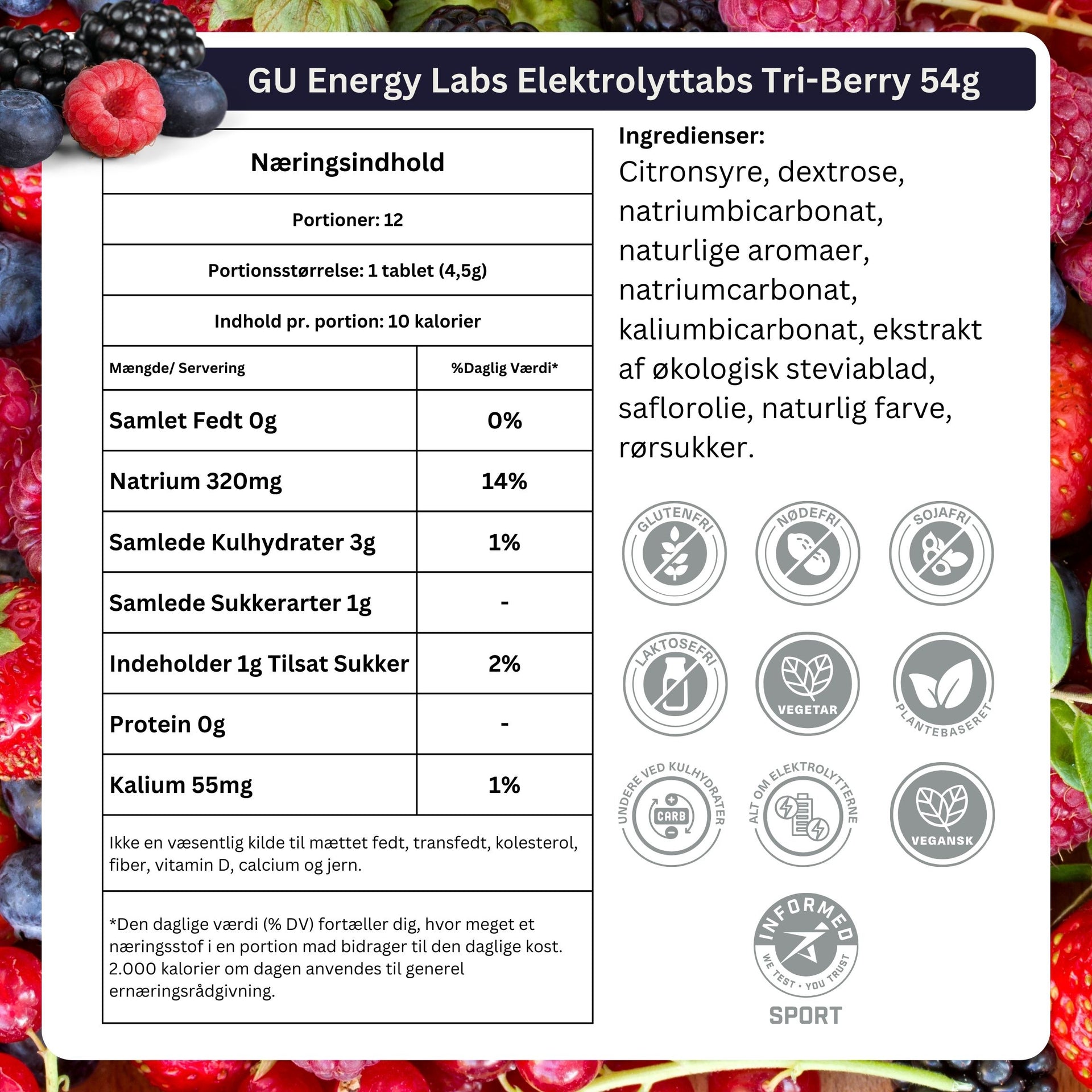 GU Energy Labs Elektrolyttabs Tri-Berry 56g Ingredients