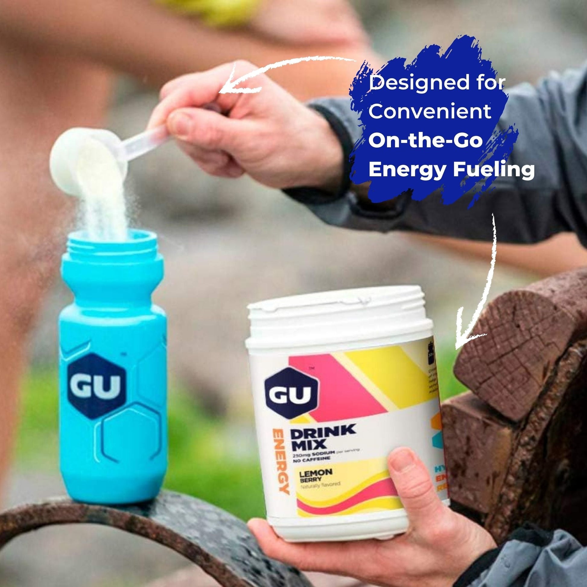 GU Energy Labs Energidrik Drink Mix Lemon Berry 30 portioner - Measuring Scoop - Water bottle