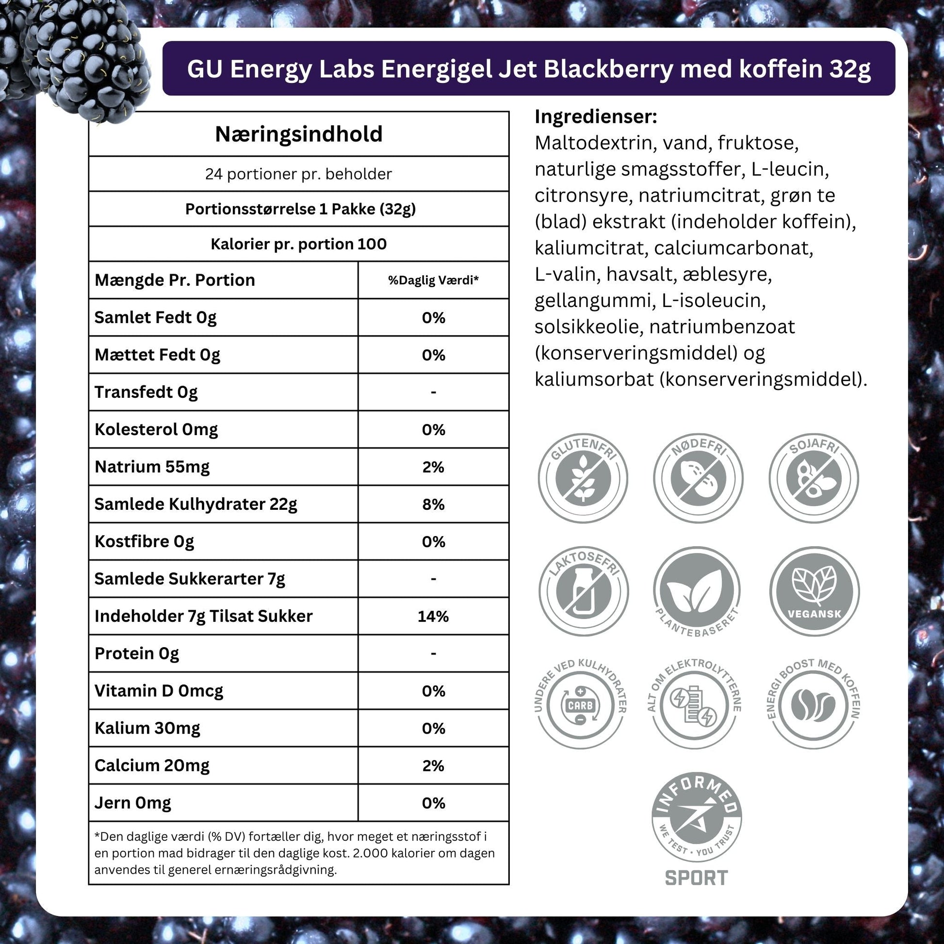 GU Energy Labs Energigel Jet Blackberry med koffein 32g