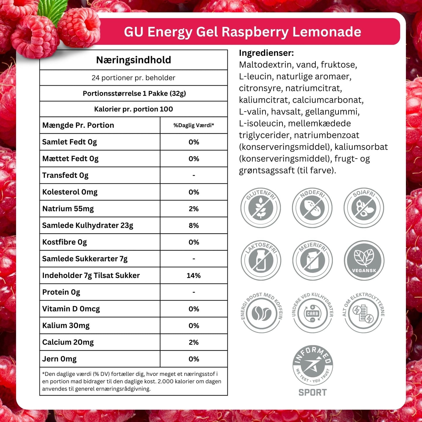 GU Energy Energigel Raspberry Lemonade (24 x 32g)