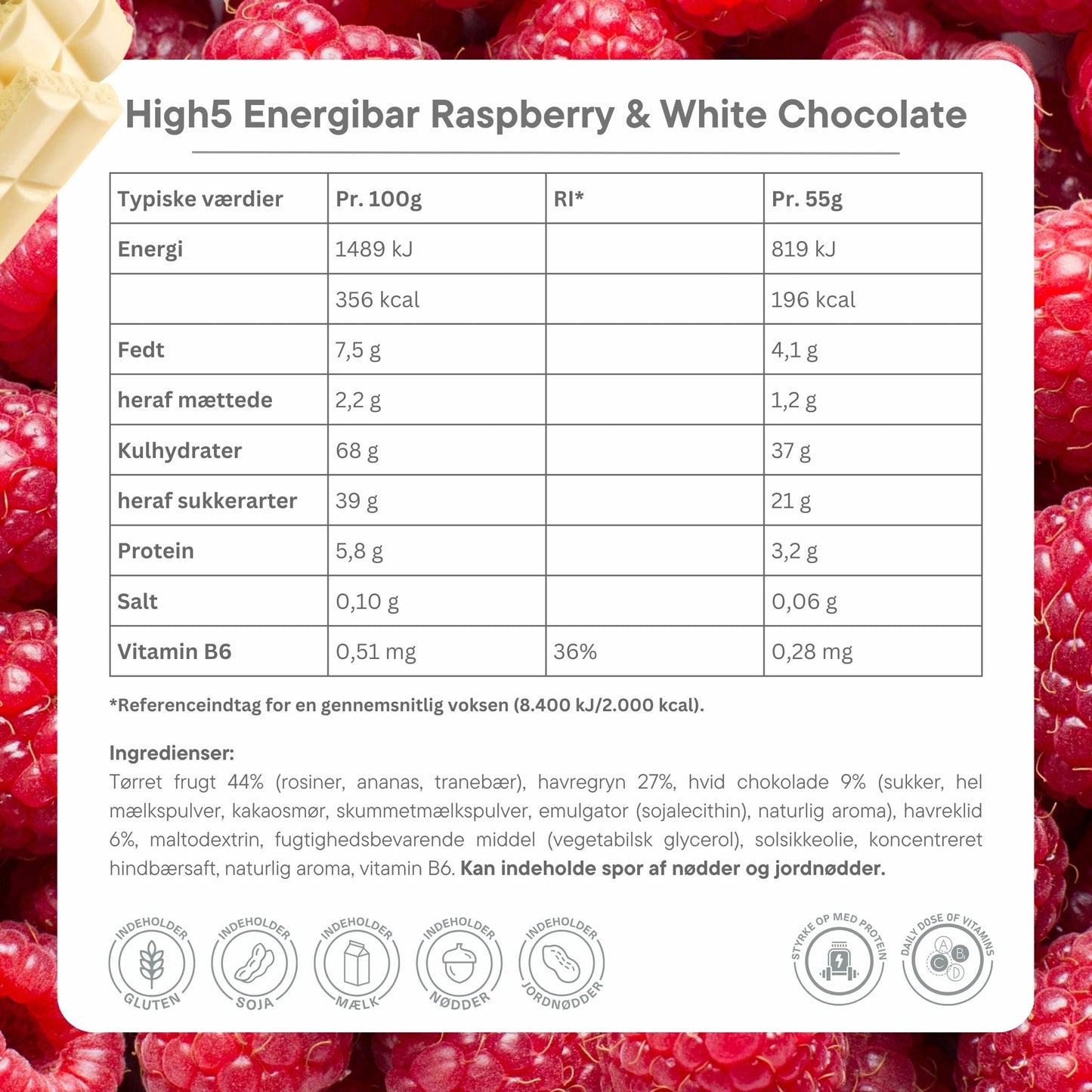 High5 Energibar Raspberry & White Chocolate (12 x 55g)