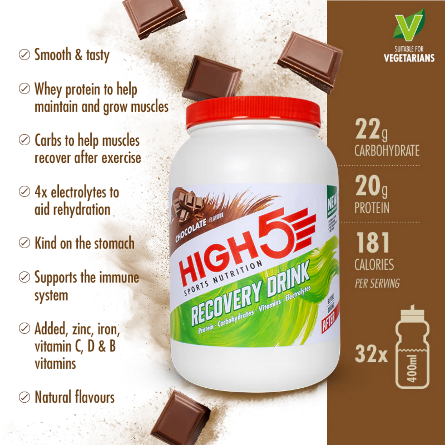 High5 Proteindrik Recovery Drink Powder Chokolade (1600g)