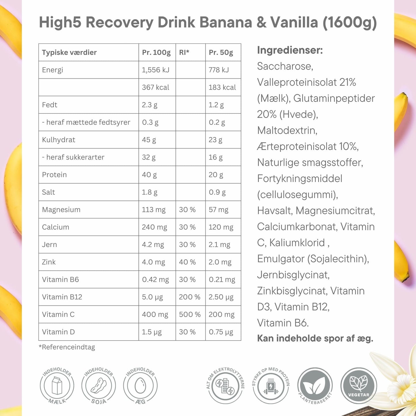 High5 Proteindrik Recovery Banan og Vanille 1.6 kg