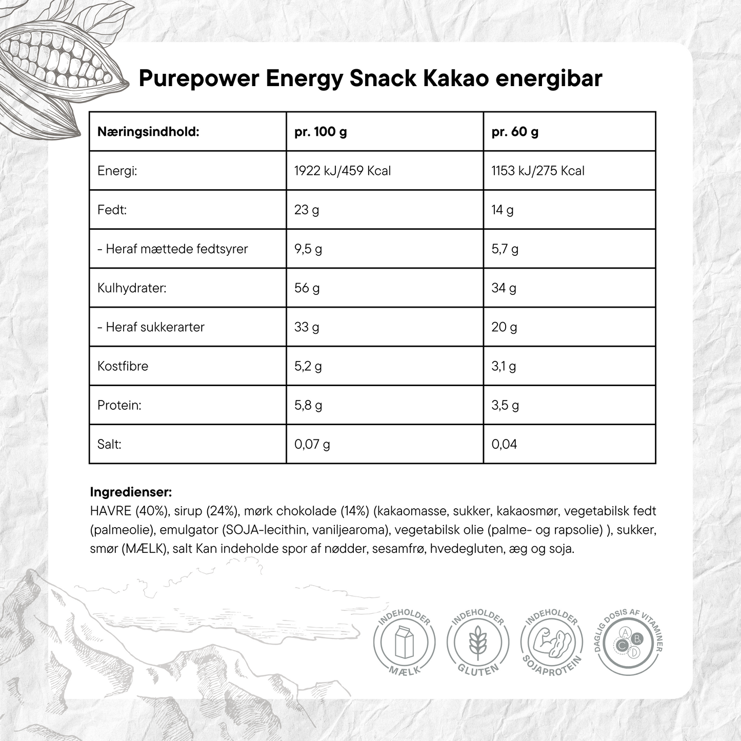 PurePower Energibar Havre/Kakao (12x60g)