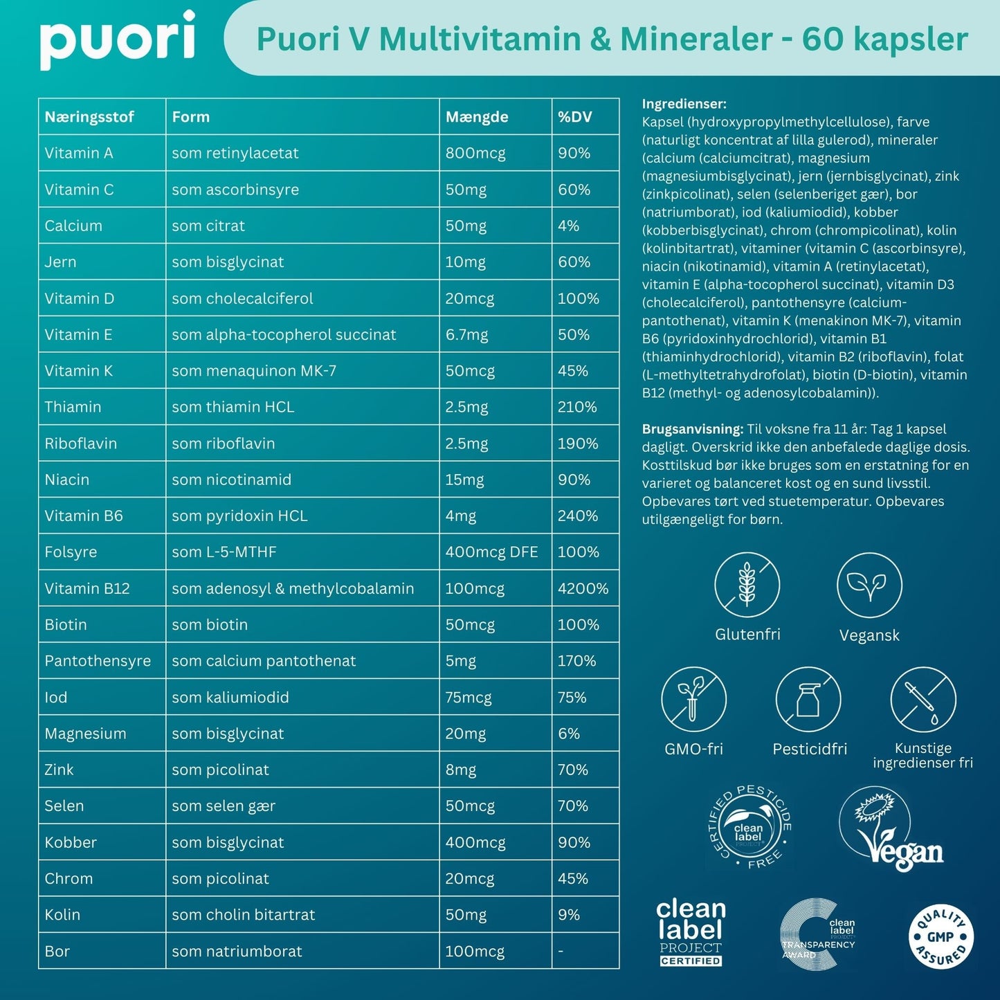 PUORI Vitamin V - Multivitamin og mineraler (60 Kapsler)