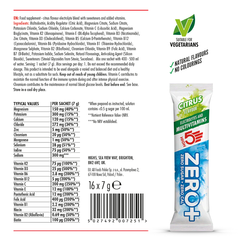 High5 Zero+ Multivitamin Elektrolyt  16 x 9 gram  Citrus