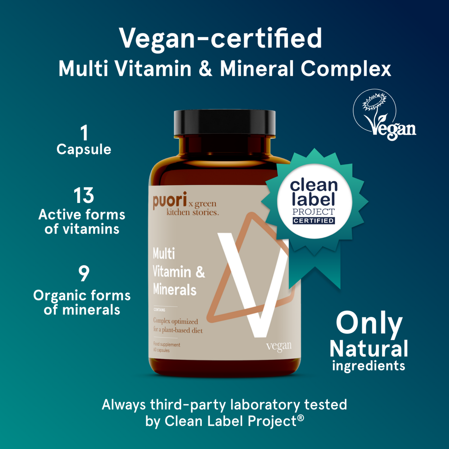 Vitamin PUORI V Multivitamin og mineraler (60 Kapsler)