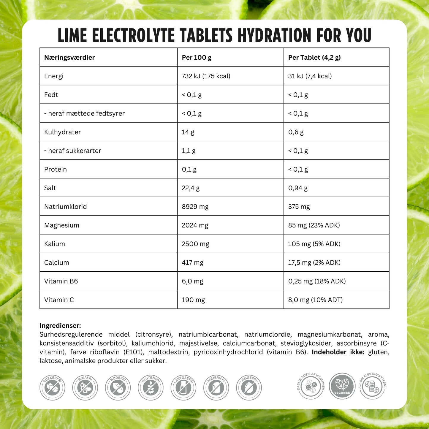 ATNU Refuel Elektrolyttabs Lime (20 tabs) - Table of nutrition - Ingredients