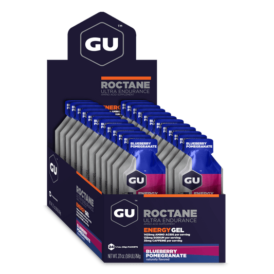 GU Energy Gel Roctane Blueberry Pomegranate med koffein (24 x 32g)