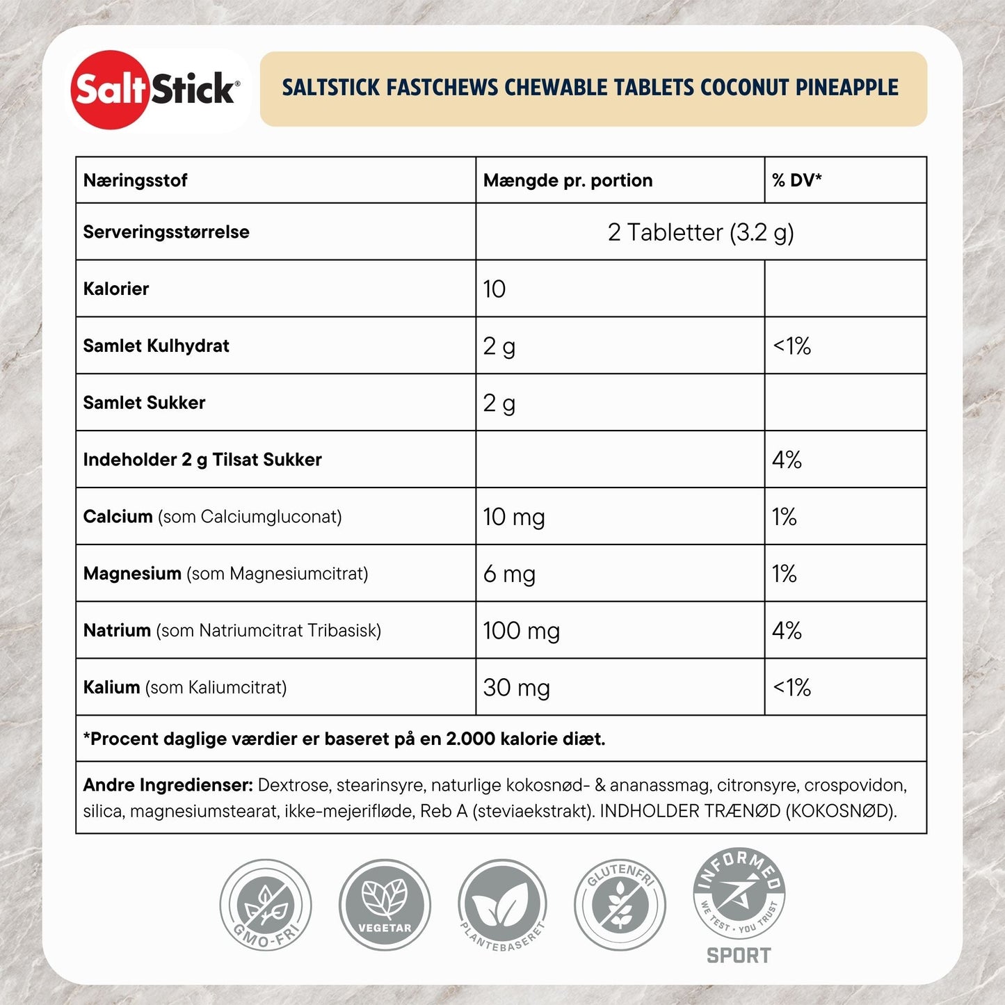 SaltStick Fastchews Coconut Pineapple 10 stk. Danske Naeringsindhold